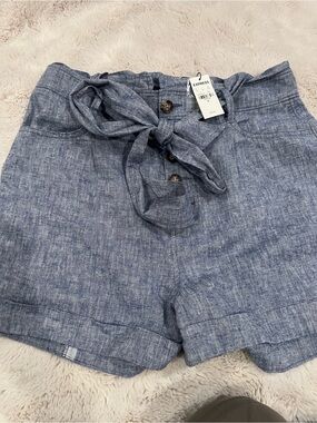 NWT/Express Women's Chambray Blue High-Waist Tie Shorts